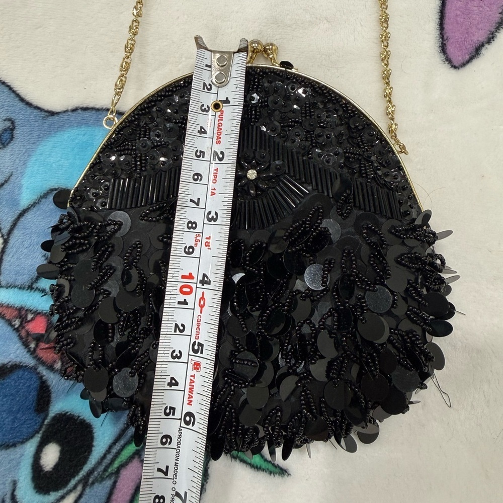 Vintage Black Beaded Sequin Fringe Clutch 90’s style - Picture 4 of 6